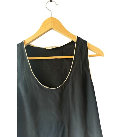 EDUN | 100% Silk Black Tank w/ White Trim | Size Large - Picture 2 of 7